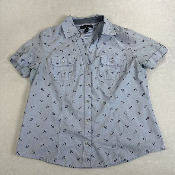 Karen Scott Tops - Karen Scott Womens Medium Blue Anchor Print Button Front Shirt Nautical Cotton